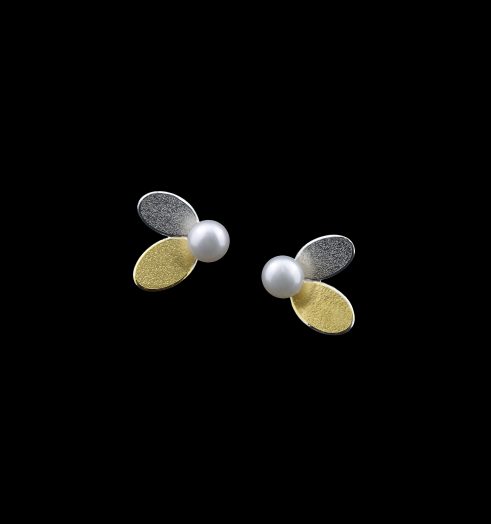 2 Ovals Earrings with Pearl II