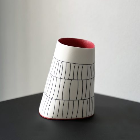 Tilted Squared Vase with Deep Ruby Interior