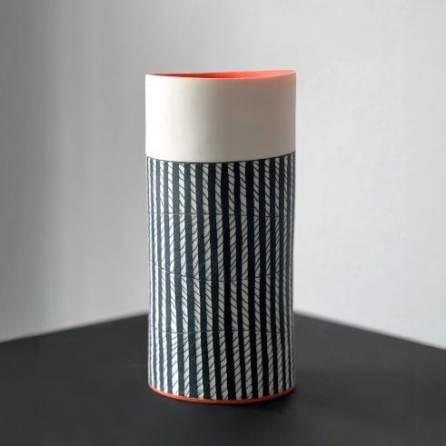 Oval Vase with Deep Orange Interior