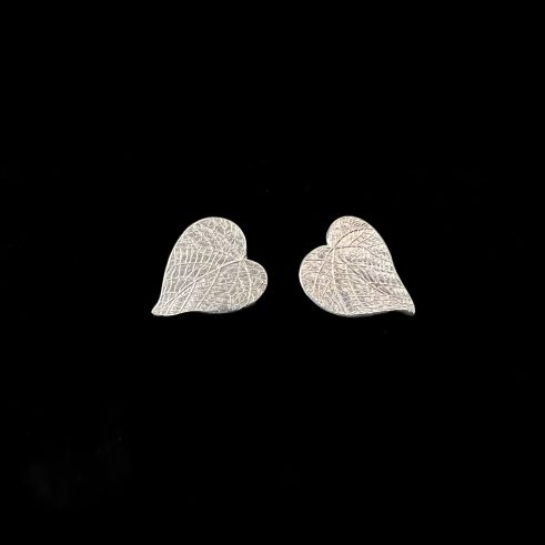 Silver Heart Leaf Earrings