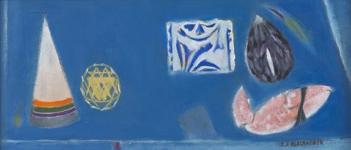 Small Blue Still Life with Ceramic Fig