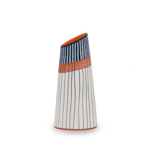 Striped Vase with Deep Orange Interior