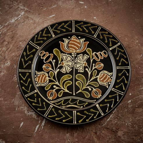 Large Tulips and Buds Plate (Black)