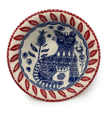 Large Sgraffito Cat Bowl 