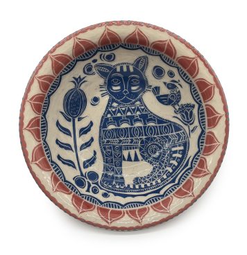 Large Sgraffito Cat Bowl II