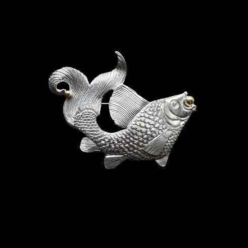 Goldfish Brooch with Gold Beads