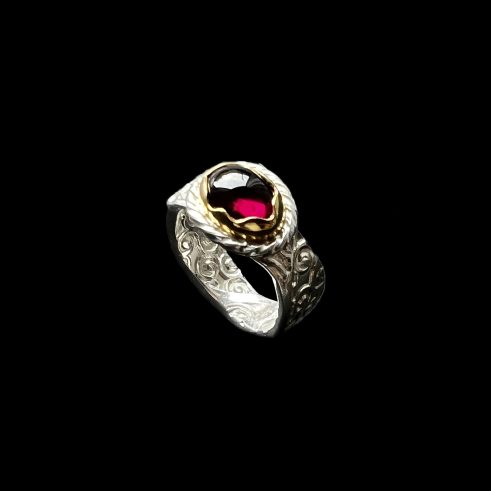 Die Struck Ring with Garnet