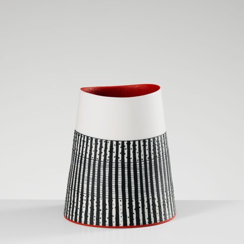 Oval Vessel with Deep Ruby Interior