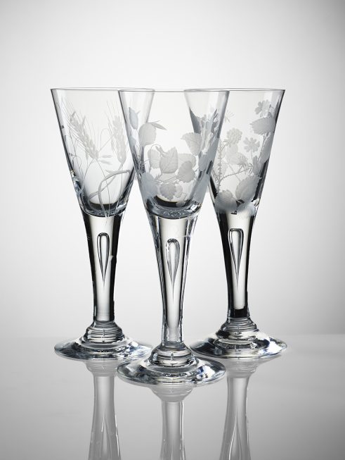 Set of Three Hand Wheel Engraved Glasses