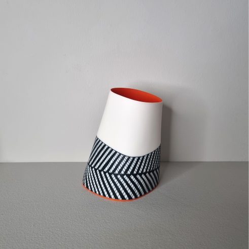 Tilted Squared Vessel with Deep Orange Interior