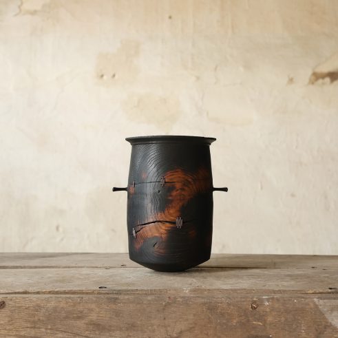 lightning-struck English Oak from Heathfield, Sussex with waxed cotton stitching vessel
