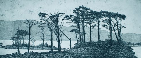 etching of Loch Assynt by Kirstie Behrens