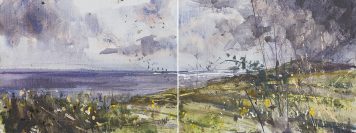 mixed media diptych of landscape by Pascale Rentsch