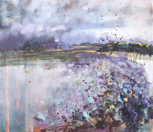 mixed media landscape of an East Lothian field by Pascale Rentsch
