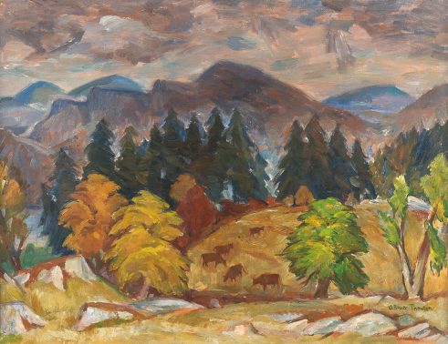 oil painting of autumn hills, trees and cows by Adam Bruce Thomson