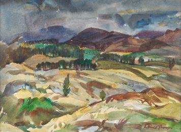 watercolour of rolling hills in the borders by Adam Bruce Thomson