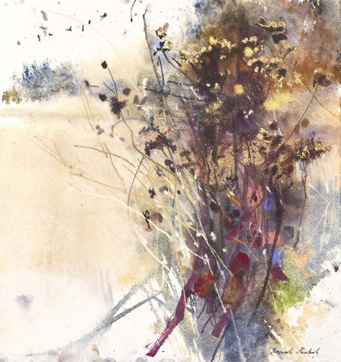 mixed media painting of heavy weight watercolour paper of autumn colours by Pascale Rentsch