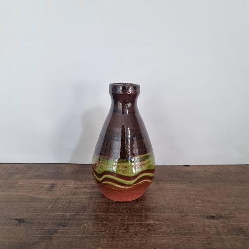 glazed earthenware sake bottle with slip decoration