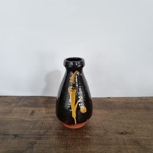 glazed earthenware sake bottle with slip decoration