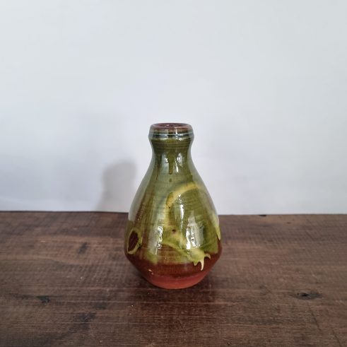 glazed earthenware sake bottle with slip decoration by Clive Bowen