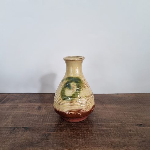 glazed earthenware sake bottle with slip decoration by Clive Bowen