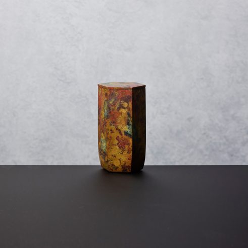cast bronze with gold leaf and gold powder interior six faced vessel by Koji Hatakeyama