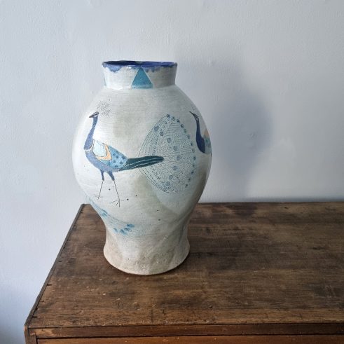 White Peacock stoneware Vase by Jill Fanshawe Kato