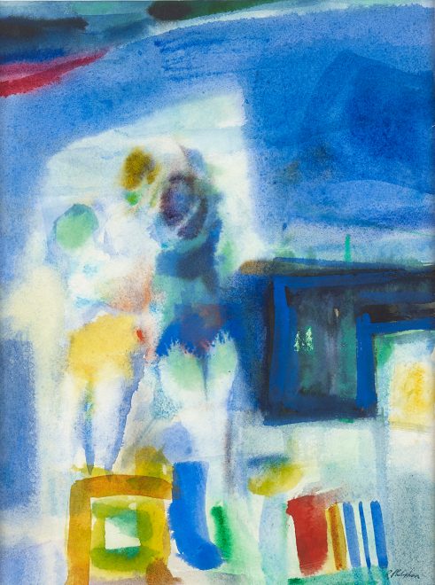 circa 1970 watercolour of bathers by Robin Philipson