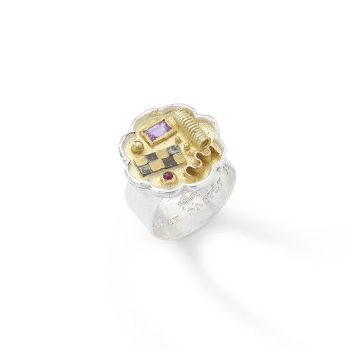 precious white and yellow metals with stones ring by Paul Preston