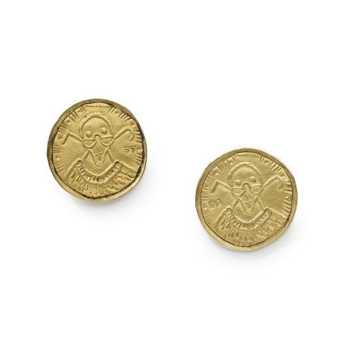 Gold Disc with Mole Earrings by Paul Preston
