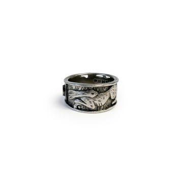 Running Hare precious white metal ring by Paul Preston
