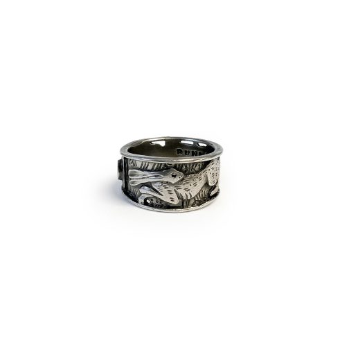 Running Hare precious white metal ring by Paul Preston