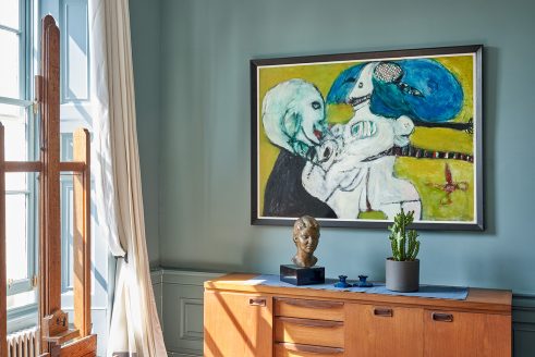 Woman with a Peacock in her Hair in a New Town home, Edinburgh