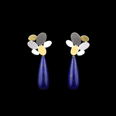 Mixed Oval Flower Earrings with Lapis Lazuli