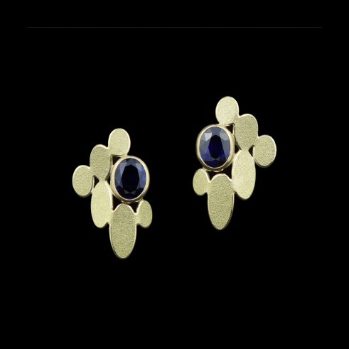 Mixed Oval Blue Sapphire Gold Earrings