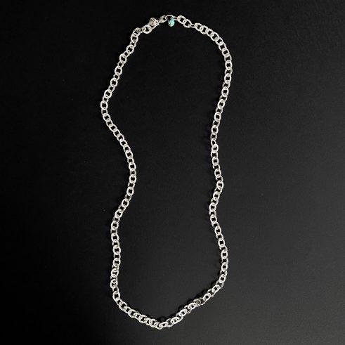 Struck Silver Oval Chain with Turquoise Bead