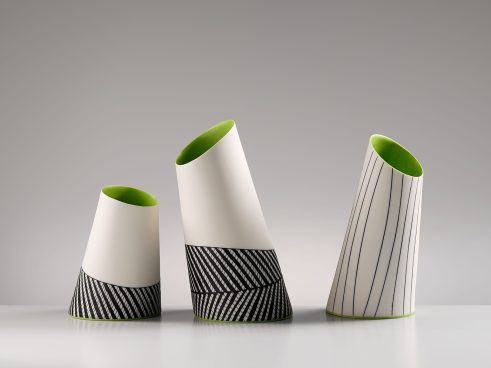 Tilted Vessel with Deep Chartreuse Interior I – III