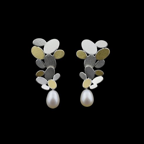 Mixed Oval Flower Chain Pearl Earrings