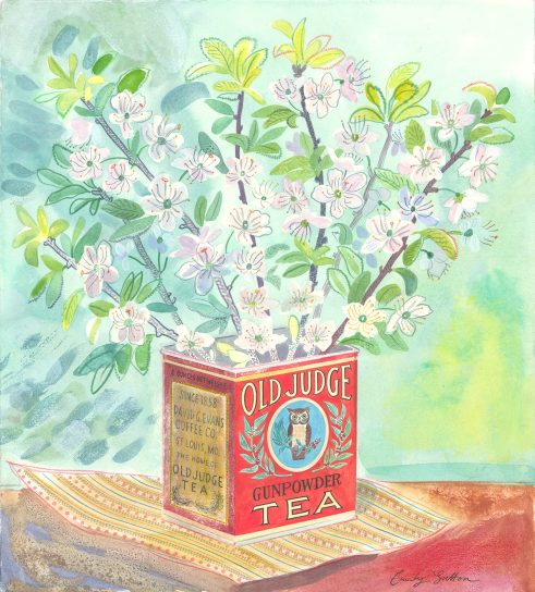 Still Life with Pear Blossom and Tea Tin