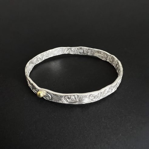 Circular Bangle with Hearts and Gold Bead