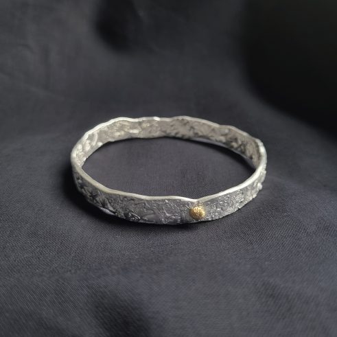 Starry Leafy Bangle with 18ct Gold Bead