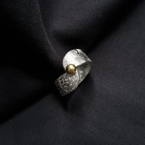 Spiral Ring with 18ct Gold Bead