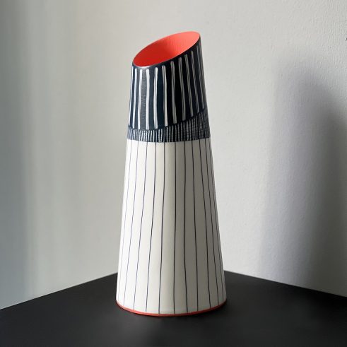 Tall Vase with Deep Orange Interior