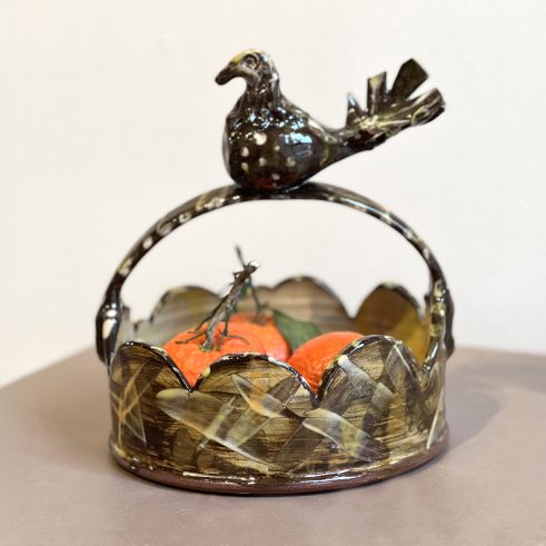 Bird Basket, Creamy Yellow with Orange