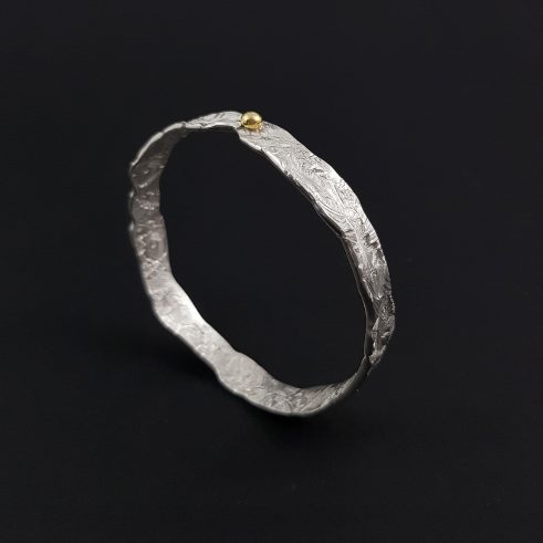 Gold Bead Bangle with Fish