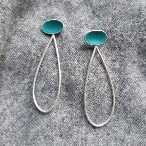 Seagreen Long Wire Teardrop Earrings