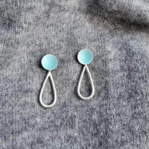 Turquoise Circle and Wire Teardrop Earrings