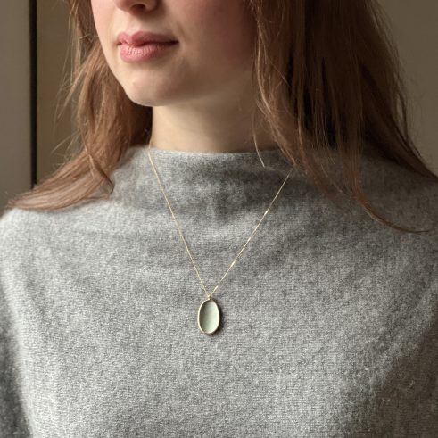 Pale Grey Enamel and 18ct Gold Pendant