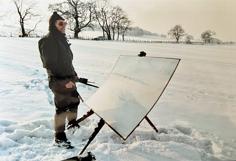 James Morrison painting in winter, Angus, c.1999