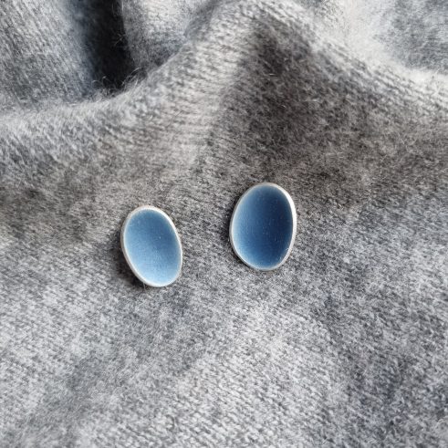 Blue Concave Mis-Match Stud Earrings